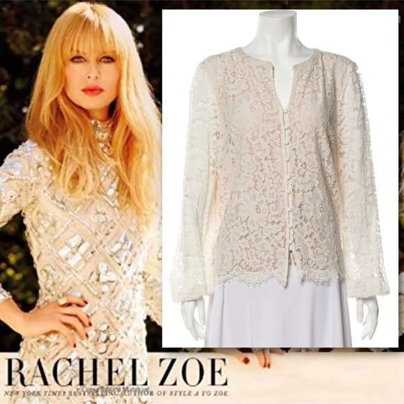 RACHEL ZOE Lined Lace Button Front Blouse  | Large - Picture 1 of 8